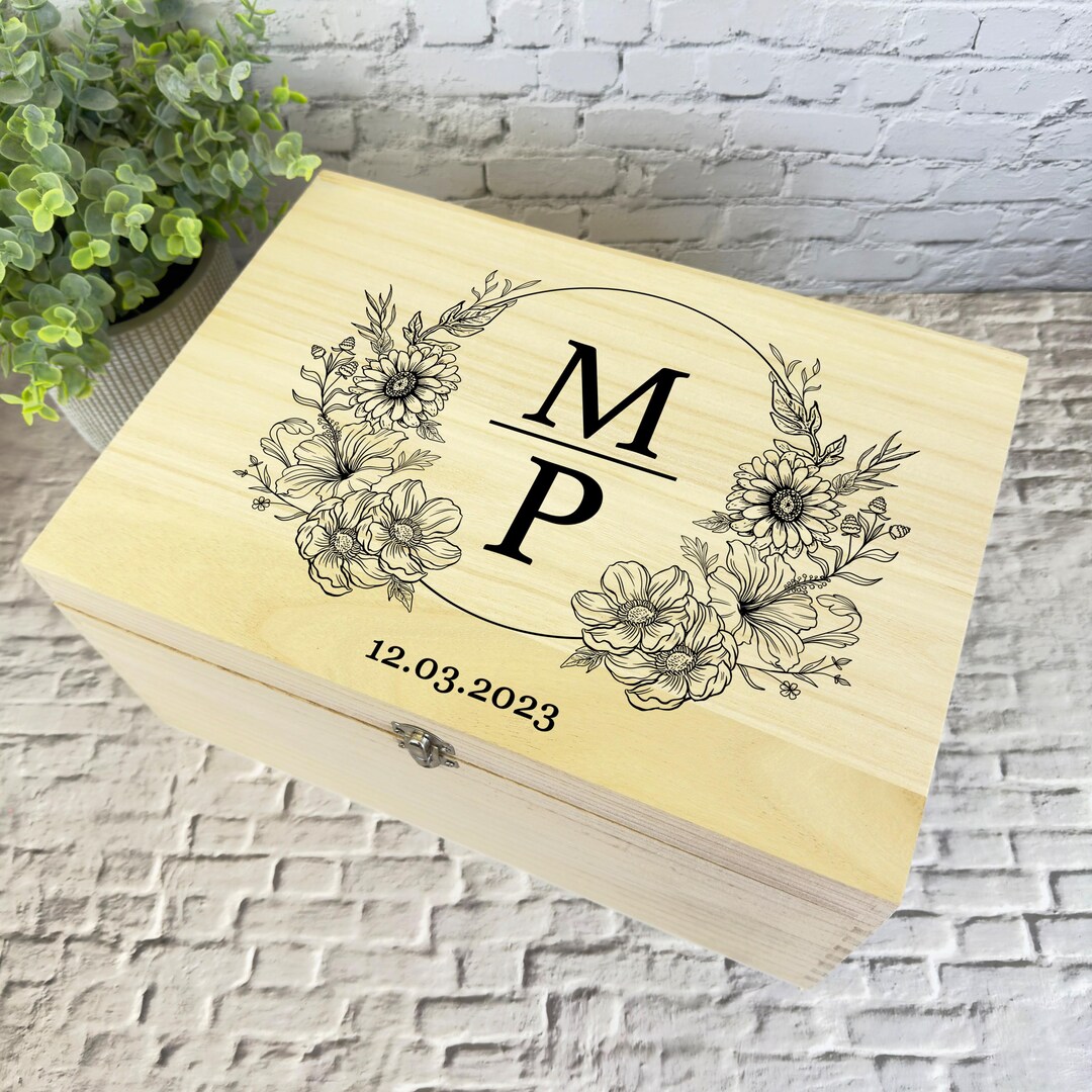 Floral Black Wedding Monogram Wedding Day Personalised Wooden Keepsake ...