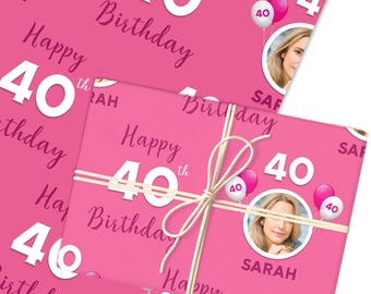 Personalised Wrapping Paper 40th Birthday For Her Pink Custom Gift Wrap | Sheets or Rolls | Customised Personalized Wrapping Paper
