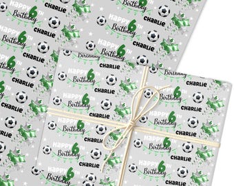 Personligt presentpapper med födelsedagsfotboll, grått fotopojkar, personligt presentpapper | Ark eller rullar | Anpassat personligt presentpapper