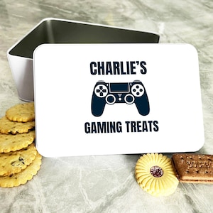 Navy Gaming Controller Rectangle Personalised Treat Tin