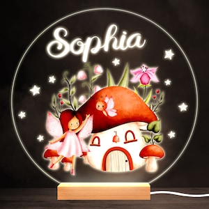 Fairy Garden Mushroom House Colourful Round Personalised Gift Lamp Night Light | Personalised Gift | Bedroom Lamp | Personalised Light