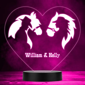 Cowboy & Cowgirl Horses Multicolour Personalised Gift LED Lamp Night Light | Personalised Gift | Bedroom Lamp | Personalised Light