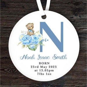 Ornement suspendu souvenir cadeau personnalisé lettre N ours en peluche bébé garçon