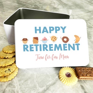 Mum Happy Retirement Pastry Characters Rectangle Personalised Treat Tin