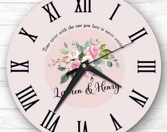 Pink Floral Time Spent With You Romantic Personalised Gift Personalised Clock