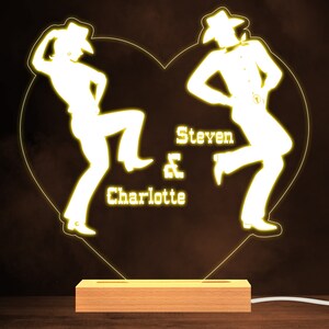 Heart Cowboy And Cowgirl Dancing Warm White Lamp Personalised Gift Night Light | Personalised Gift | Bedroom Lamp | Personalised Light