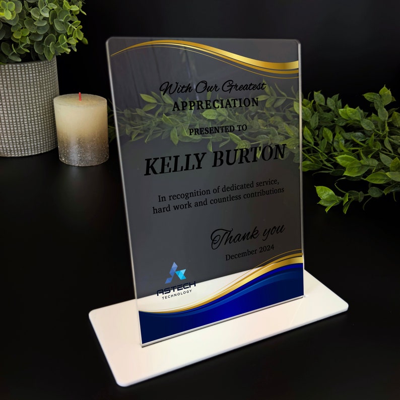 Appreciation Award Gold Blue Thank You Gift Employee Personalised Gift ...