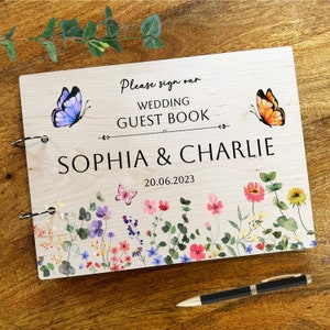 Bois aquarelle floral papillons Message Notes souvenir livre d'or de mariage livre d'or de mariage personnalisé livre souvenir livre souvenir livre