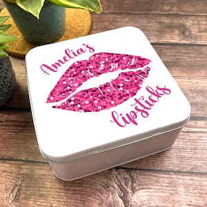 Caja de belleza de maquillaje cuadrado Labios de brillo rosa Lata de almacenamiento de lápiz labial personalizada