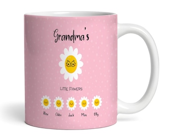 Mother's Day Gift Pink Background Grandma's Little Flowers Personalised Mug