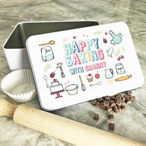 Personalised Happy Baking With Granny Baker Icons Biscuit Baking Sweets Cake Tin