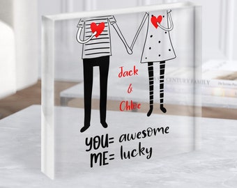 Doodle With Hearts Regalo romántico divertido Bloque acrílico cuadrado transparente personalizado: regalo personalizado, regalo de recuerdo, regalo personalizado
