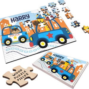 Police Cars Animals Children&#39;s Kids Gift Personalised Wooden Jigsaw Puzzle | Personalized Gift, Custom Puzzle, Quality Wood, Fun Gift