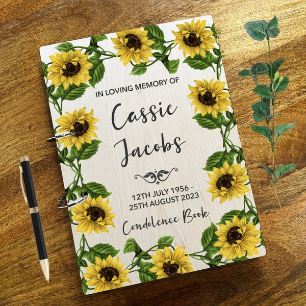 Sunflower Border Vintage Sympathy In Loving Memory Funeral Condolence Guest Book | Personalised Funeral Condolence Book |Sympathy Book