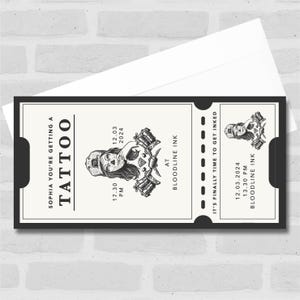 Girl Skull Black & White Tattoo Geschenk Personalisierte Surprise Ticket Gutschein- Coupon, Surprise Reveal, Voucher, Ticket, Card