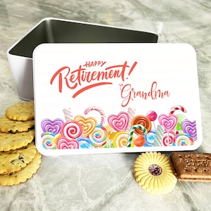 Colourful Candies Grandma Retirement Rectangle Personalised Treat Tin