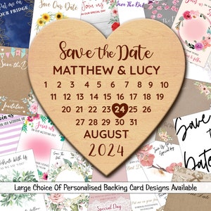 Kalender Herz Personalisierte Hölzerne Hochzeit Save The Date Magnete & Backing Cards