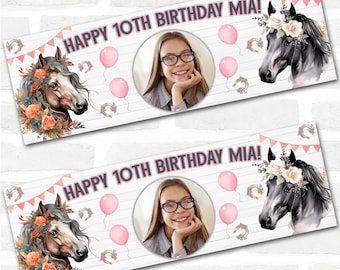 Personalised Party Banner For Kids Girls Birthday Horse | Party Decoration, Event Banner. 3x1ft | 4.5x1.5ft | 6x2ft