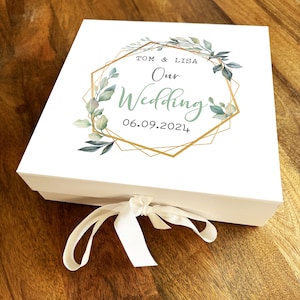 Hojas verdes Follaje Personalizado Cuadrado Día de la boda Recuerdo Caja de recuerdos