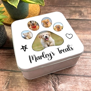 Square Pawprint Photos Personalised Dog Biscuit Treat Tin