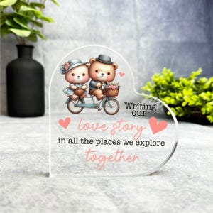 Cute Bears Bike Love Story Romantic Gift Side Heart Keepsake Plaque Ornament | Birthday Present Valentine&#39;s Day Keepsake Gift Trinket