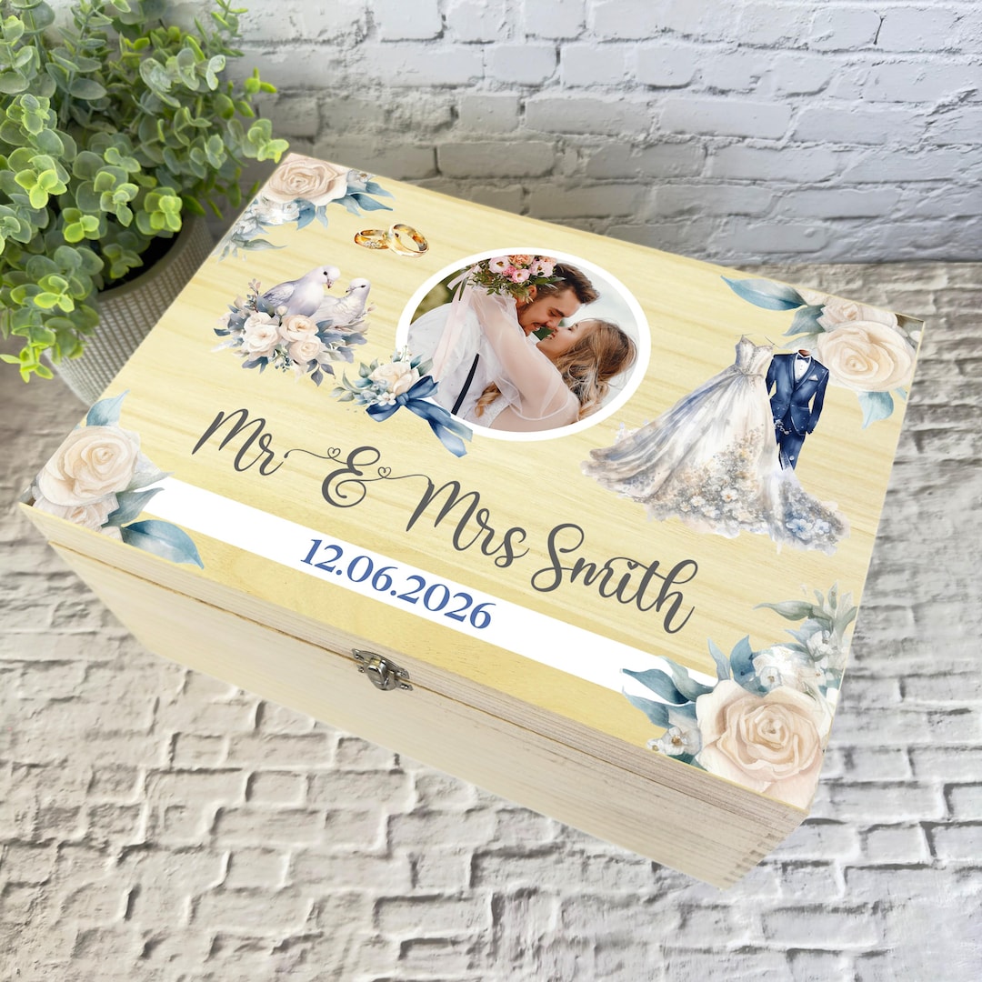 Mr & Mrs Blue Photo Wedding Day Memories Personalised Wooden Memory ...
