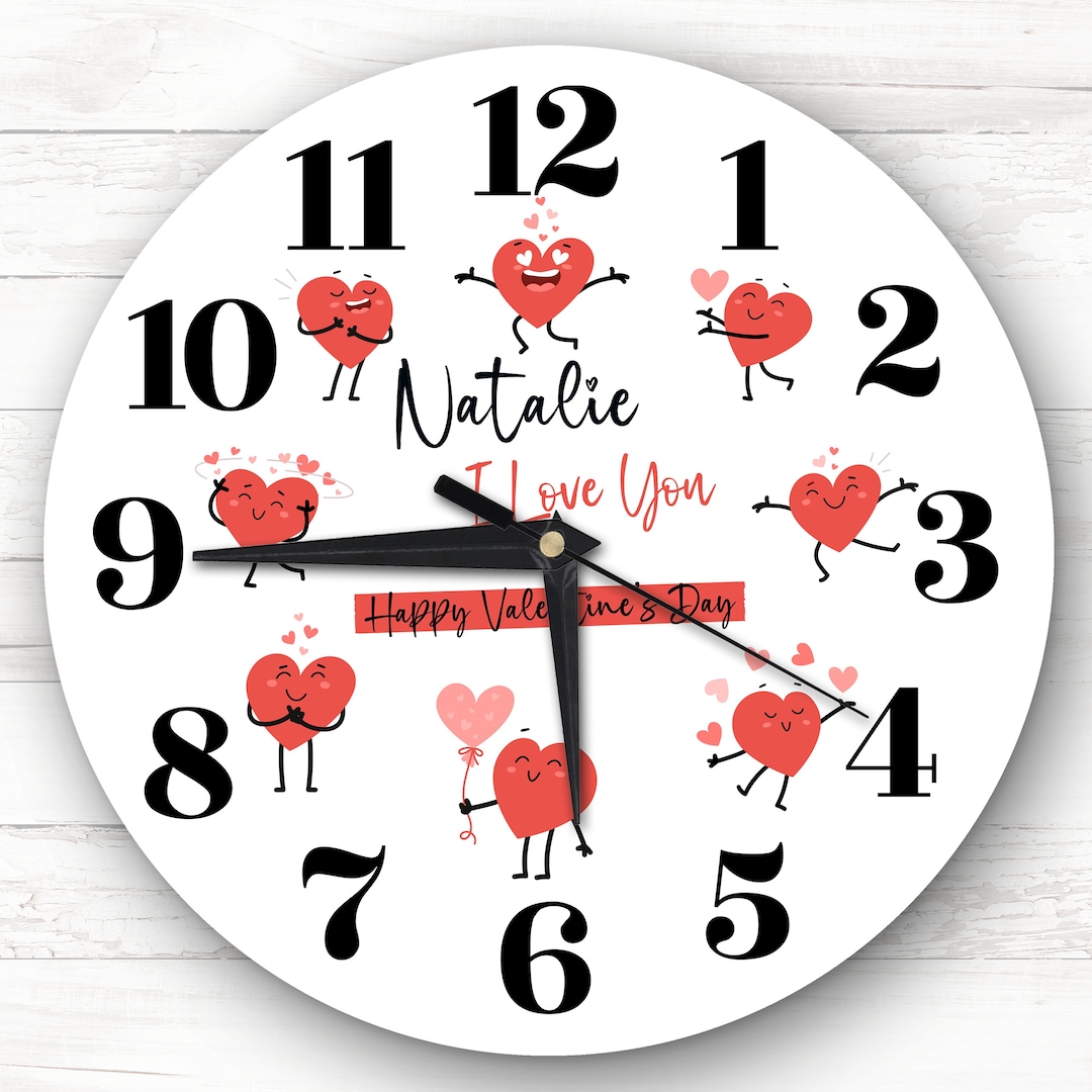 Cute Heart Characters Valentine's Day Gift Personalised Clock - Etsy