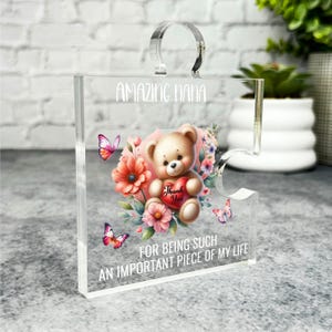 Gift For Nanna Cute Floral Teddy Bear Heart Puzzle Piece Keepsake Plaque Present | Birthday Present Mother&#39;s Day Keepsake Gift Trinket