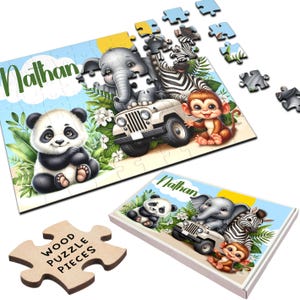 Safari Animals Kids Children&#39;s Gift Custom Personalised Wooden Jigsaw Puzzle | Personalized Gift, Custom Puzzle, Quality Wood, Fun Gift