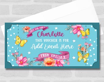 Butterfly Elke gelegenheidvoucher Gepersonaliseerde Surprise Ticket Cadeaubon - coupon, verrassingsonthulling, voucher, ticket, kaart