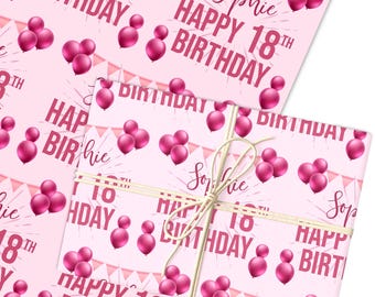 Personalised Wrapping Paper 18th Birthday Pink Girls Custom Gift Wrap | Sheets or Rolls | Customised Personalized Wrapping Paper