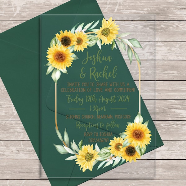 Sunflower Oval Acrylic Clear Transparent Luxury Wedding Invitations Invites
