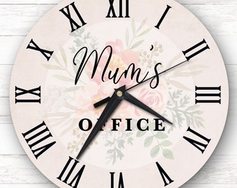 Mum's Office Floral Personalised Gift Personalised Clock