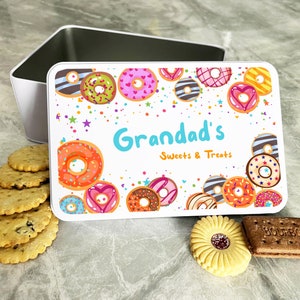 Colourful Donuts Granddad&#39;s Sweets & Treats Personalised Gift Baking Cake Tin