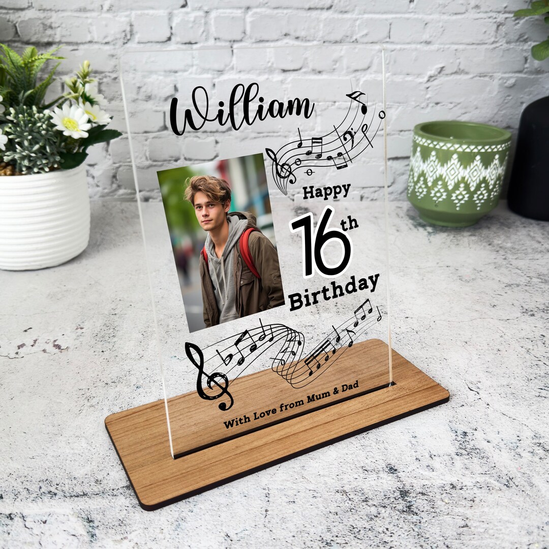 Plaque Notes 16th Birthday Gift Music Notes Photo Custom Personalised Gift Acrylic ...