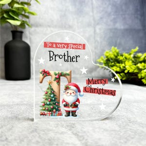 Regalo para hermano especial, placa de recuerdo con forma de corazón con la letra T del alfabeto de Navidad, regalo de recuerdo de Navidad, abalorio de acrílico