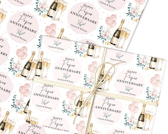 Personalised Wrapping Paper 1st Paper Wedding Anniversary Champagne Glasses, Custom Gift Wrap, Sheets or Rolls, Customised Wrapping Paper