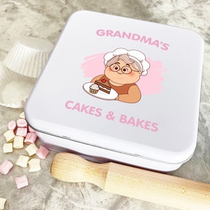 Personalised Square Grandma&#39;s Cakes & Bakes Biscuit Baking Treats Cake Tin