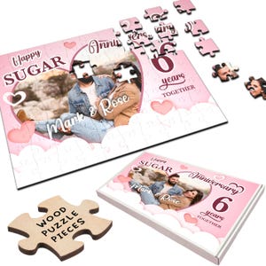 Sugar Wedding 6th Gift For Wedding Anniversary Photo Heart Personalised Wood Jigsaw Puzzle | Personalized Gift, Custom Puzzle,  Wood, Gift