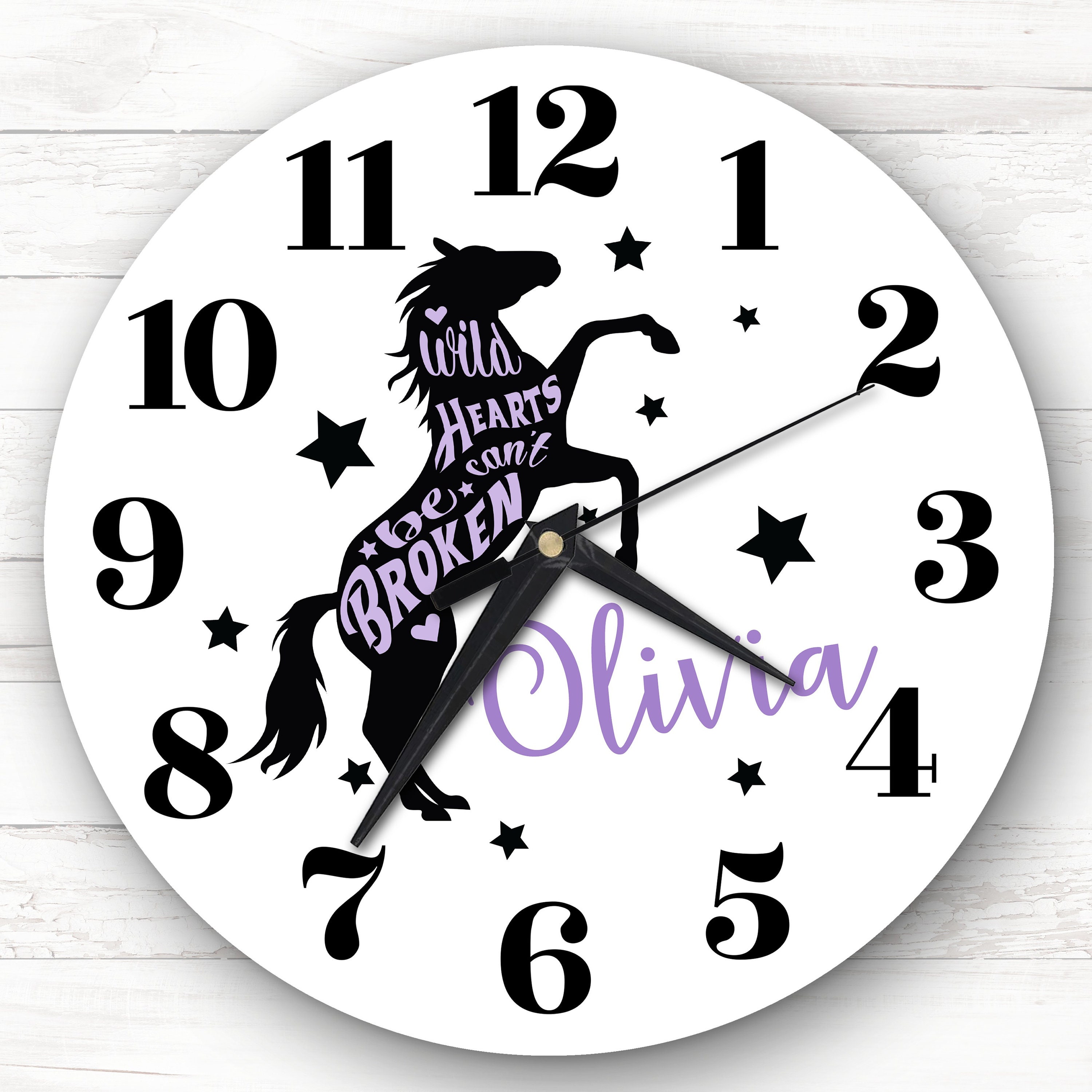 Schwarzes Pferd Sterne Mädchen-Raum-kundenspezifische Geschenk-personalisierte Uhr