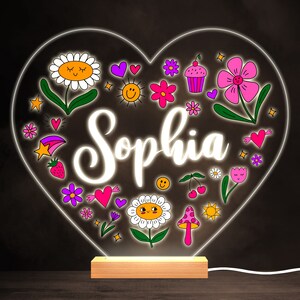 Colourful Doodle Flowers Colourful Heart Personalised Gift LED Lamp Night Light | Personalised Gift | Bedroom Lamp | Personalised Light
