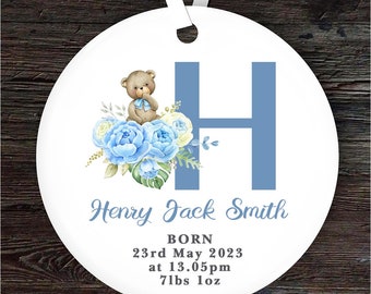 New Baby Boy Teddy Bear Letter H Personalised Gift Keepsake Hanging Ornament