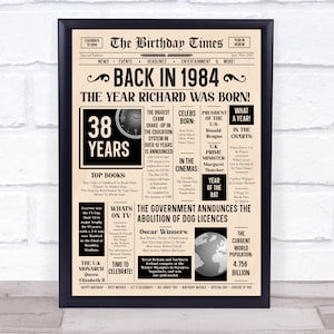 1984 Zeitung jedes Alter Jedes Jahr Sie wurden geboren Geburtstag Fakten personalisiert Geschenk Druck