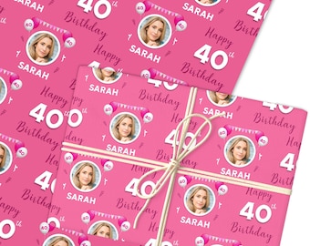 Gepersonaliseerd inpakpapier 40e verjaardag foto voor haar op maat gemaakte cadeauverpakking | Vellen of rollen | Aangepast gepersonaliseerd inpakpapier