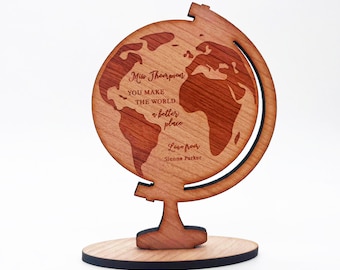 Engraved Wood Teacher Thank You Globe School Leavers Keepsake Personalised Gift