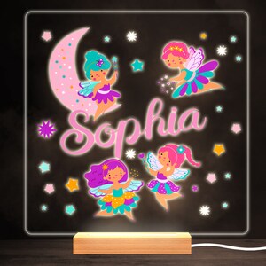 Flying Fairies Colourful Square Personalised Gift LED Lamp Night Light | Personalised Gift | Bedroom Lamp | Personalised Light