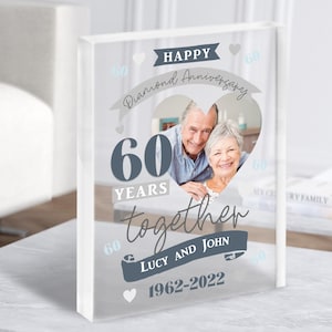 60 Years Together 60th Wedding Anniversary Diamond Photo Gift Acrylic Block - Personalised Gift, Keepsake Gift, Custom Gift