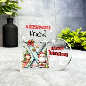 Regalo para un amigo especial, placa de recuerdo con forma de corazón con la letra X del alfabeto navideño, regalo de recuerdo navideño, abalorio de acrílico