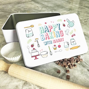 Horneado feliz personalizado con iconos de panadero de niñera Biscuit Baking Sweets Cake Tin