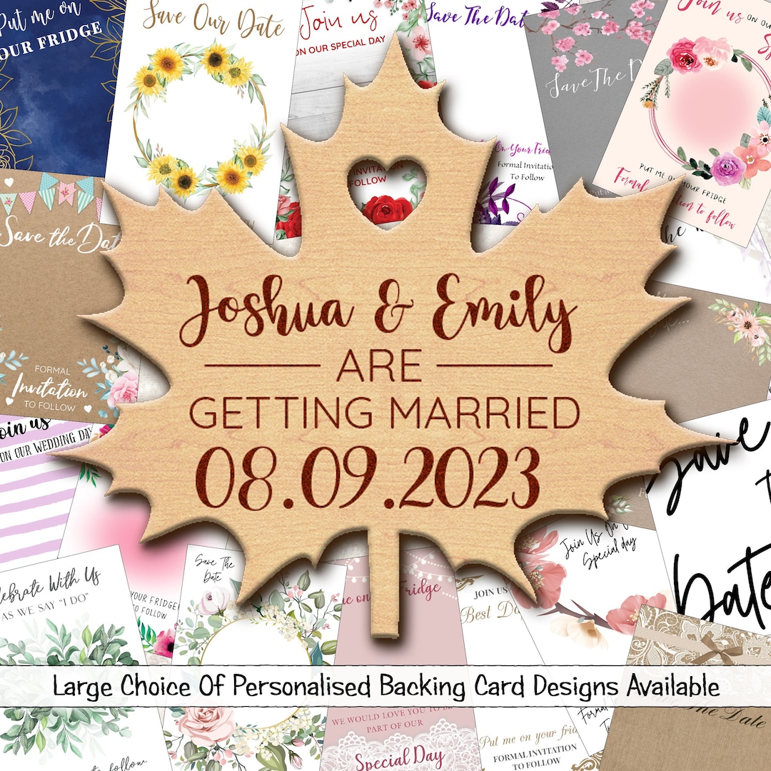 Maple Leaf Autumn Wooden Wedding Save the Date Magnets & Backing Cards ...